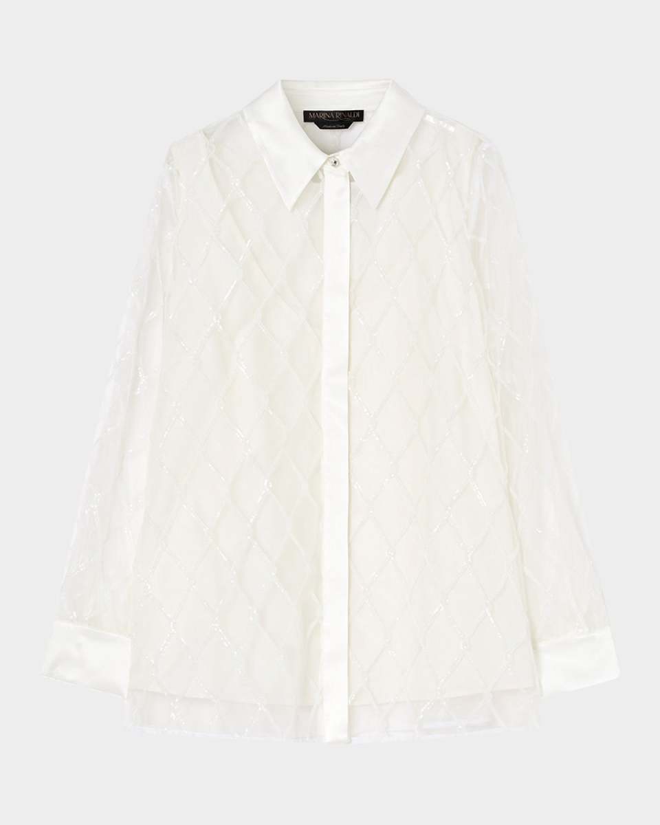 Plus Size Bacca Embroidered Organza Shirt